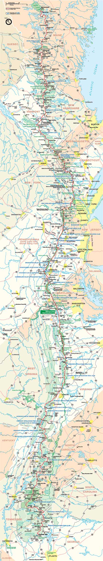 Detailed Map of Appalachian National Scenic Trail